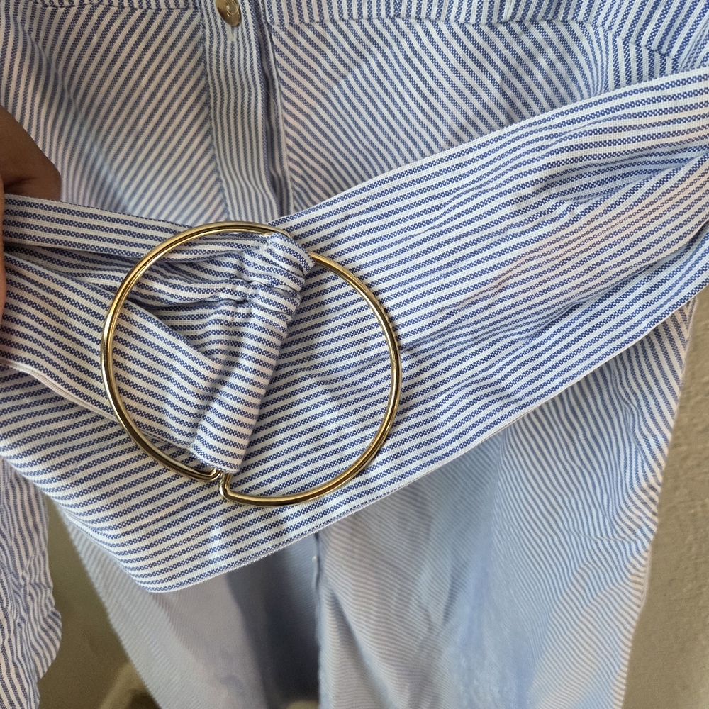 Zara Womens Blue White Striped Sz Small Buttom Collar Belted Shirt Dress - Picture 11 of 16